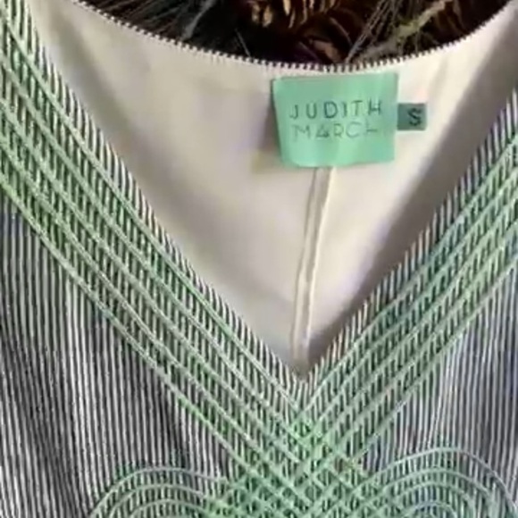 Judith March Blue and White Pinstriped Dress Mint Green Embroidery Size Small - Picture 10 of 11